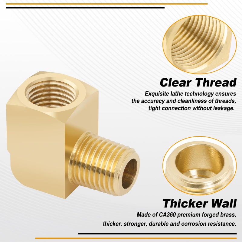 KOOTANS 4pcs 1/4 NPT 90 Degree Barstock Street Elbow Brass Fittings, 1/4" NPT Male to 1/4" NPT Female Thread Elbow Forged Brass Pipe Fitting - Image 3